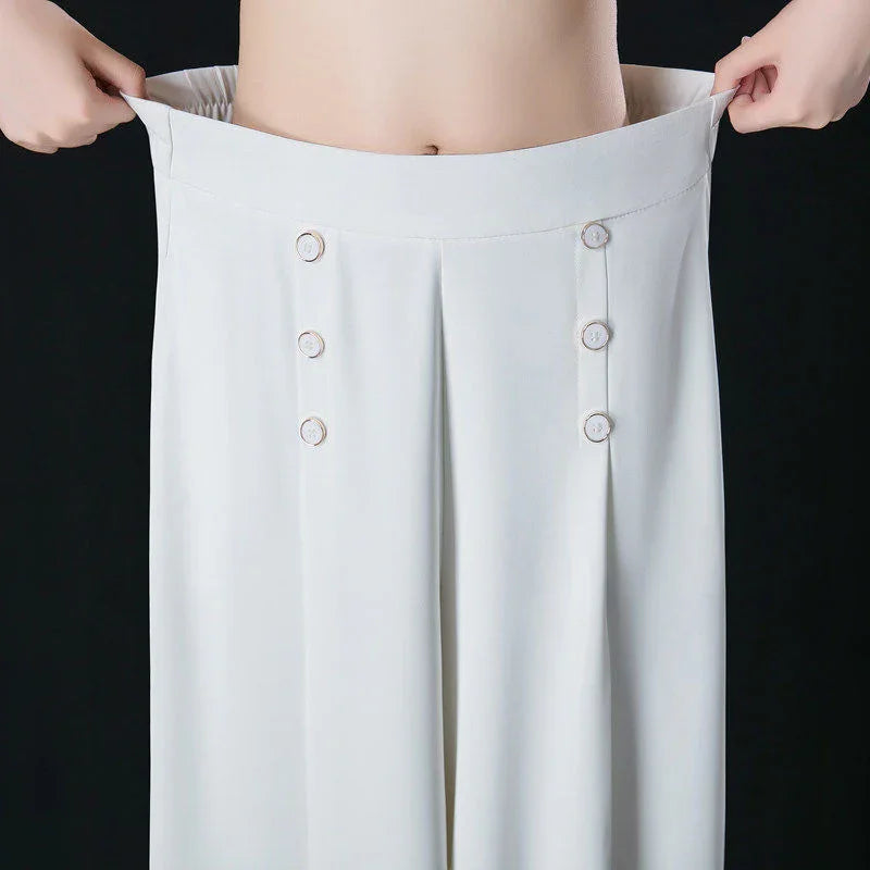 Calça de Seda Longa com Cós Alto Moda Verão 2023