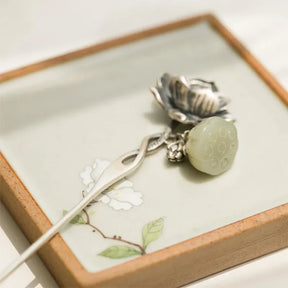 Lotus Flower Hair Clip with Green Stone