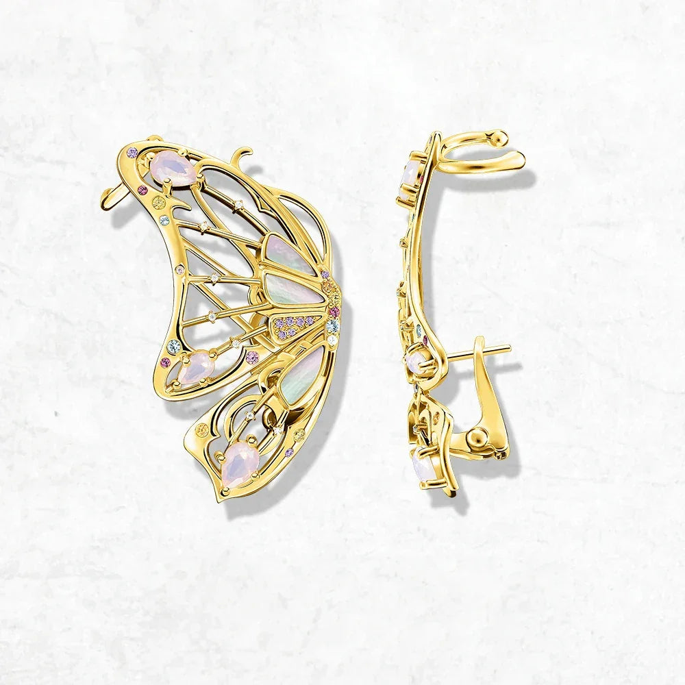 Par de pendientes de mariposa en plata 925, estilo Ear Cuff