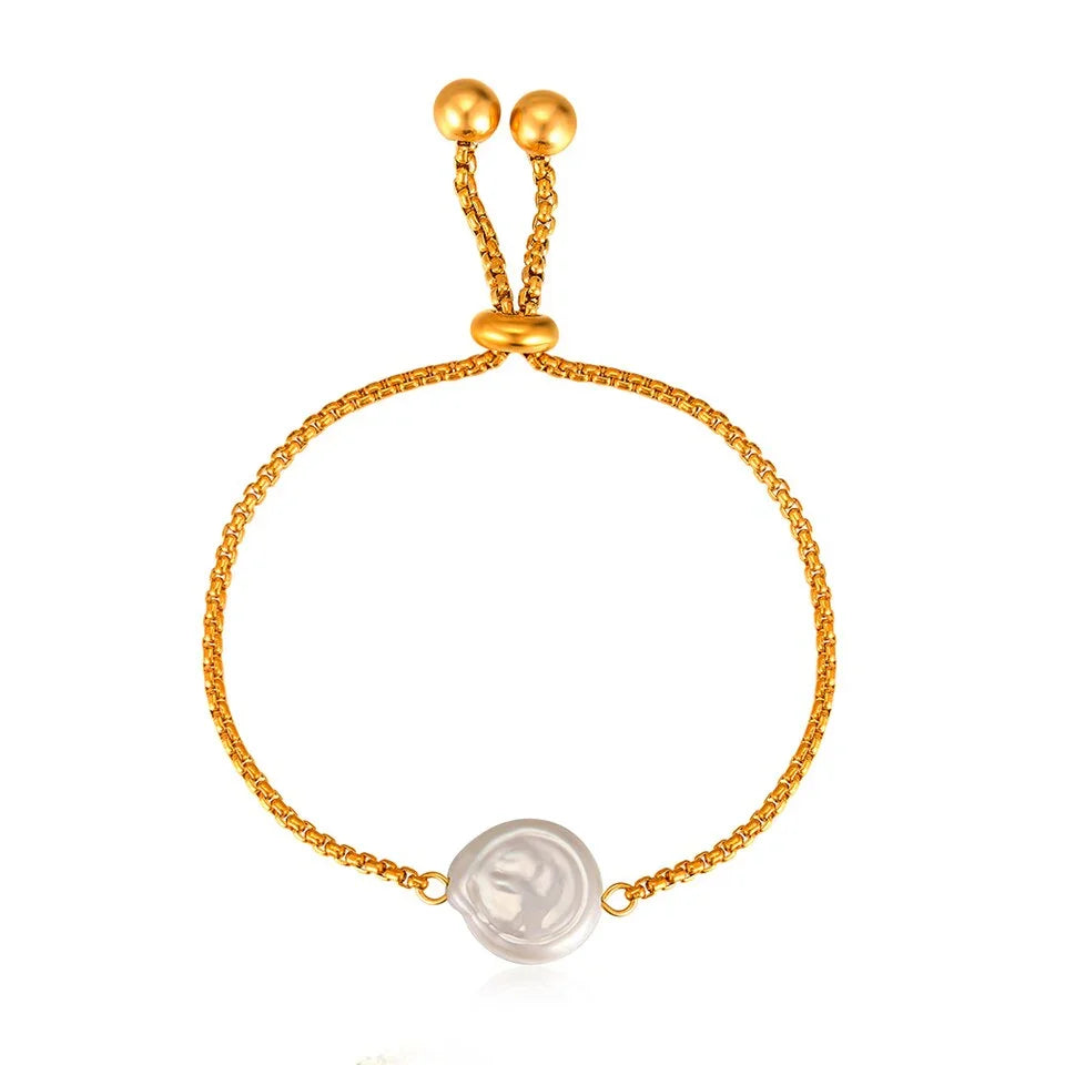 Pulsera de perla solitaria bañada en oro de 18 quilates