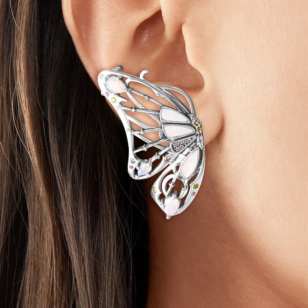 Par de pendientes de mariposa en plata 925, estilo Ear Cuff
