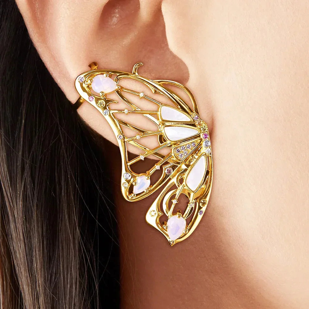 Par de pendientes de mariposa en plata 925, estilo Ear Cuff