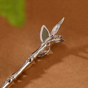 Bamboo Leaf Hair Clip with Green Stone