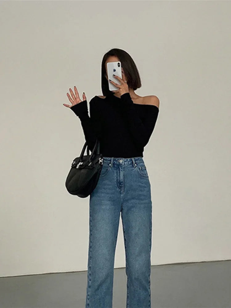 Women's Asymmetrical Drop Shoulder Blouse – Slim Fit with Long Sleeves 