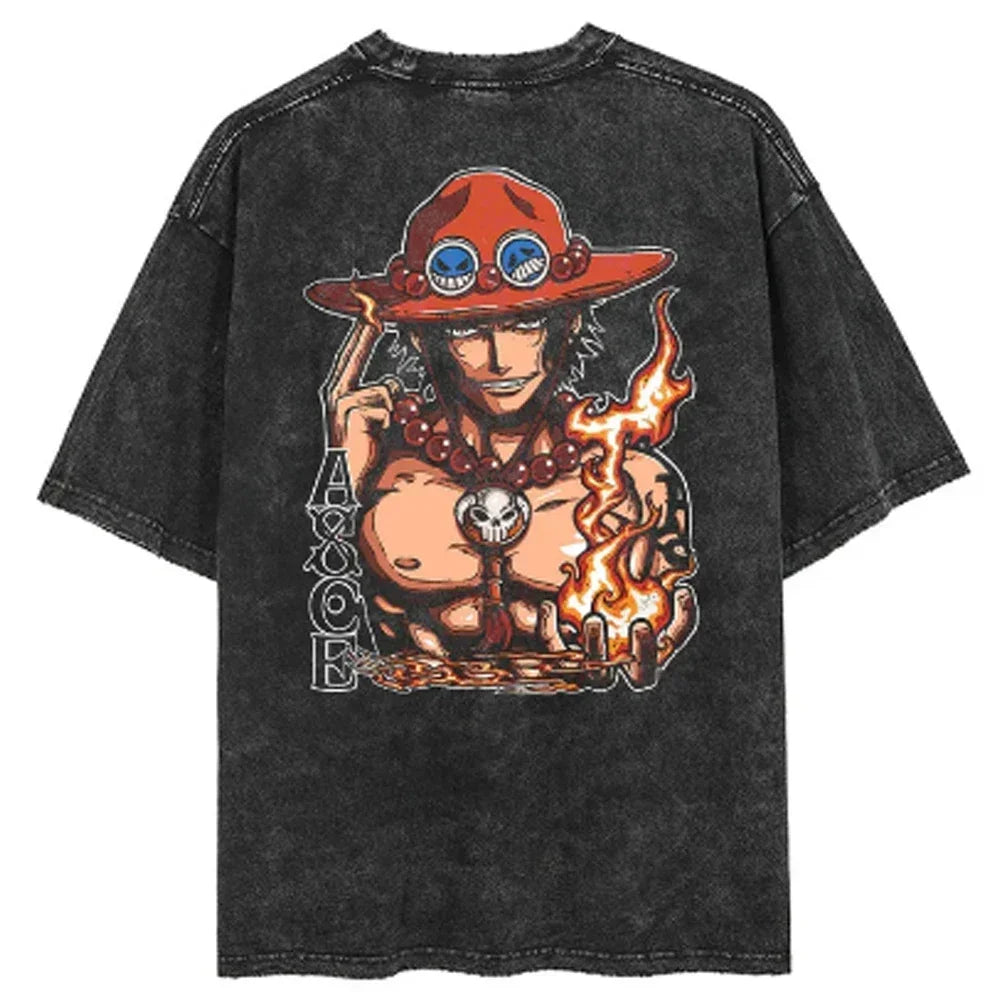 Camiseta unisex extragrande estilo Harajuku con estampado de una pieza 