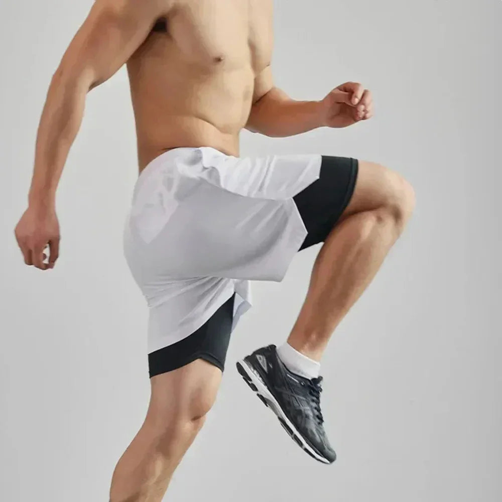 Pantalones cortos deportivos 2 en 1 para hombre