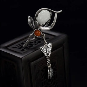 Magnolia Hair Clip with Natural White Stone