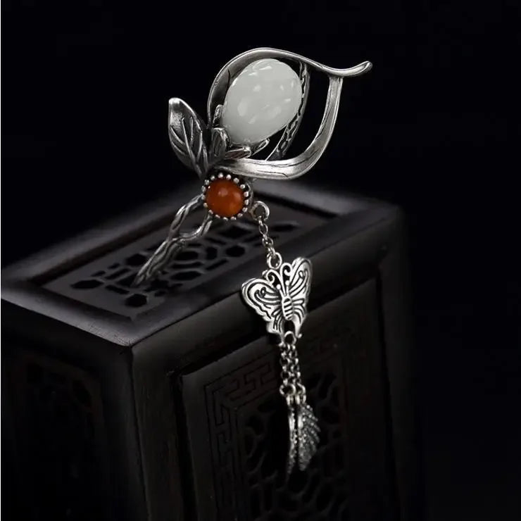 Magnolia Hair Clip with Natural White Stone