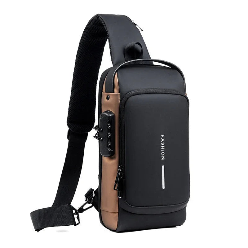 Bolsa de Ombro Crossbody Antifurto com Carregamento USB e Fibra de Carbono - Sundian