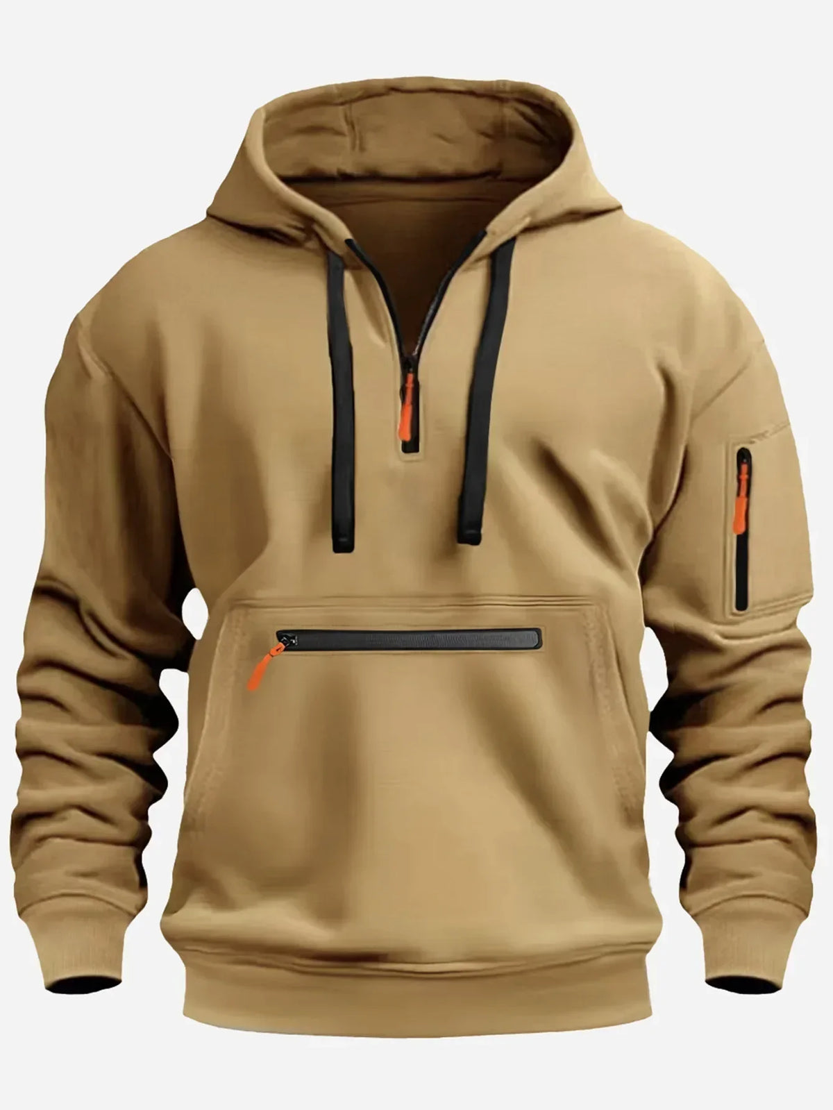 Blusão Masculino com Capuz 2024 – Estilo Streetwear Casual, Bolsos Múltiplos, Zíper e Manga Longa