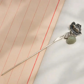 Lotus Flower Hair Clip with Green Stone