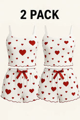 Conjunto de pijama de dos piezas para mujer: camiseta corta sin mangas y pantalones cortos con estampado de corazones