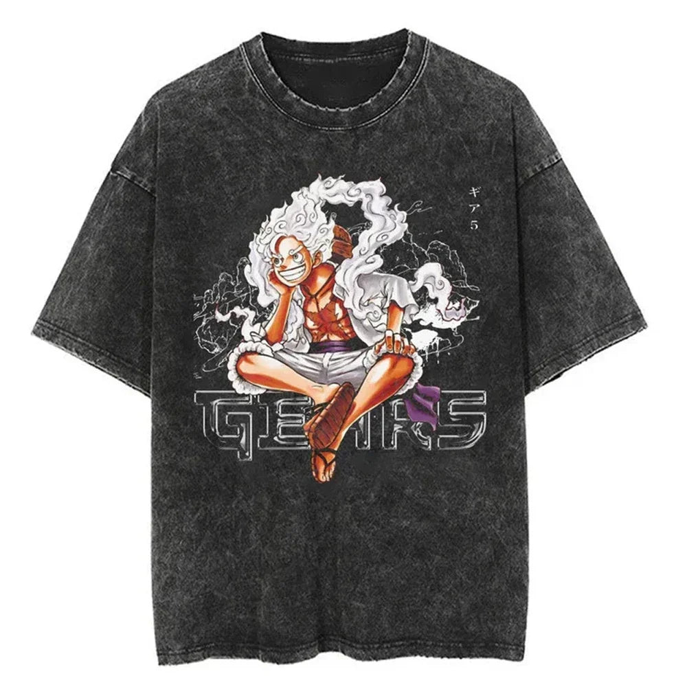 Camiseta unisex extragrande estilo Harajuku con estampado de una pieza 