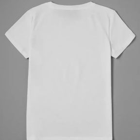 Camiseta informal con estampado de corazón y plumas para mujer 