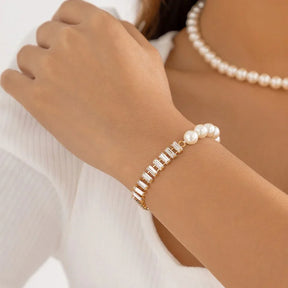 Pulsera Riviera con Perlas Baño de Oro 18k