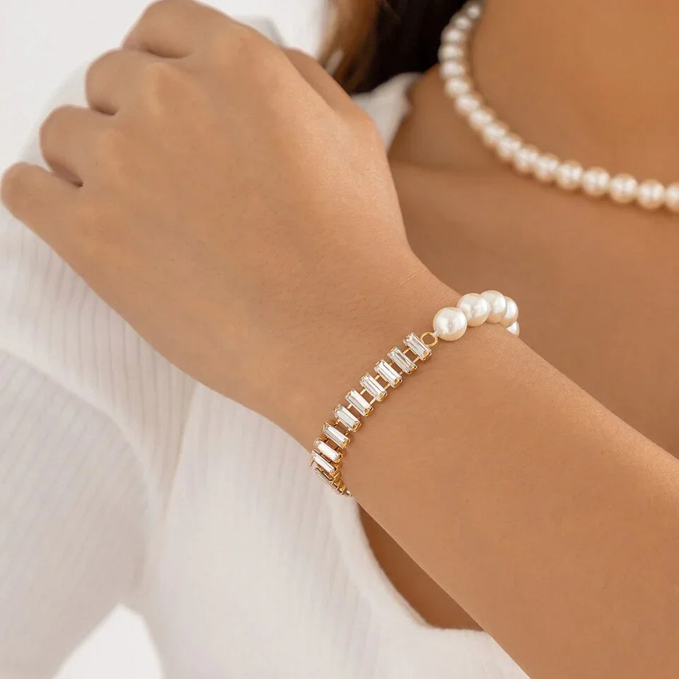 Pulsera Riviera con Perlas Baño de Oro 18k