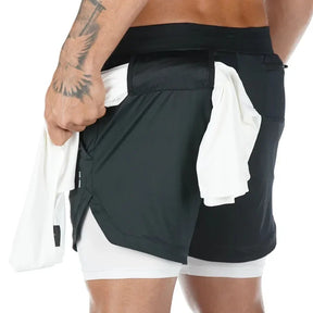 Short Masculino 2 em 1 Esportivo Camuflado, Fitness, Corrida e Academia