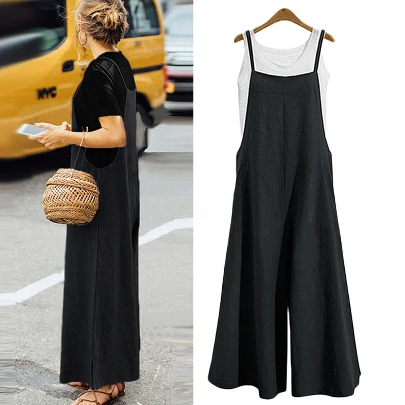 Macacão Casual Feminino Oversized Sem Mangas