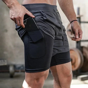 Short Masculino 2 em 1 Esportivo Camuflado, Fitness, Corrida e Academia