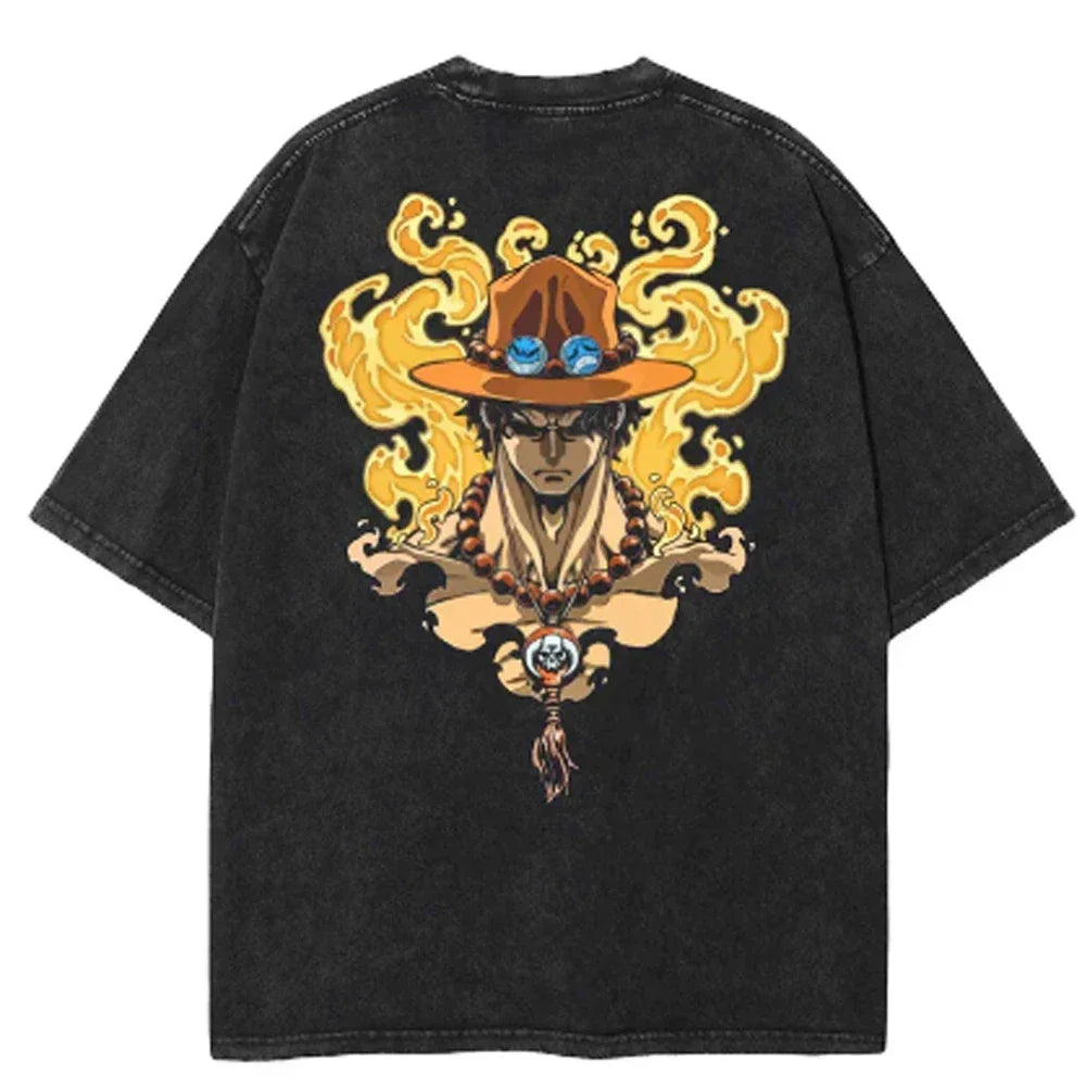 Camiseta unisex extragrande estilo Harajuku con estampado de una pieza 
