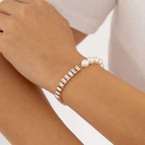 Pulsera Riviera con Perlas Baño de Oro 18k