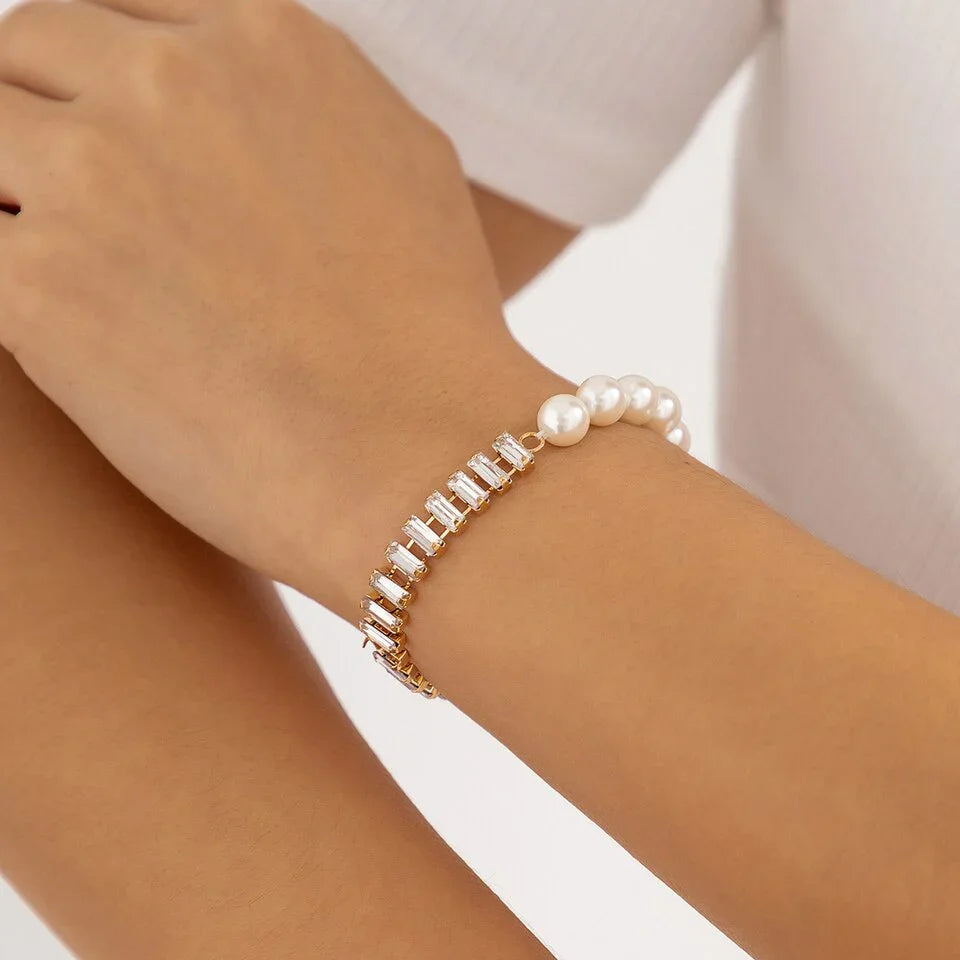 Pulsera Riviera con Perlas Baño de Oro 18k