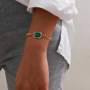 Pulsera de cristal de esmeralda y circonita - Bañado en oro de 18 quilates