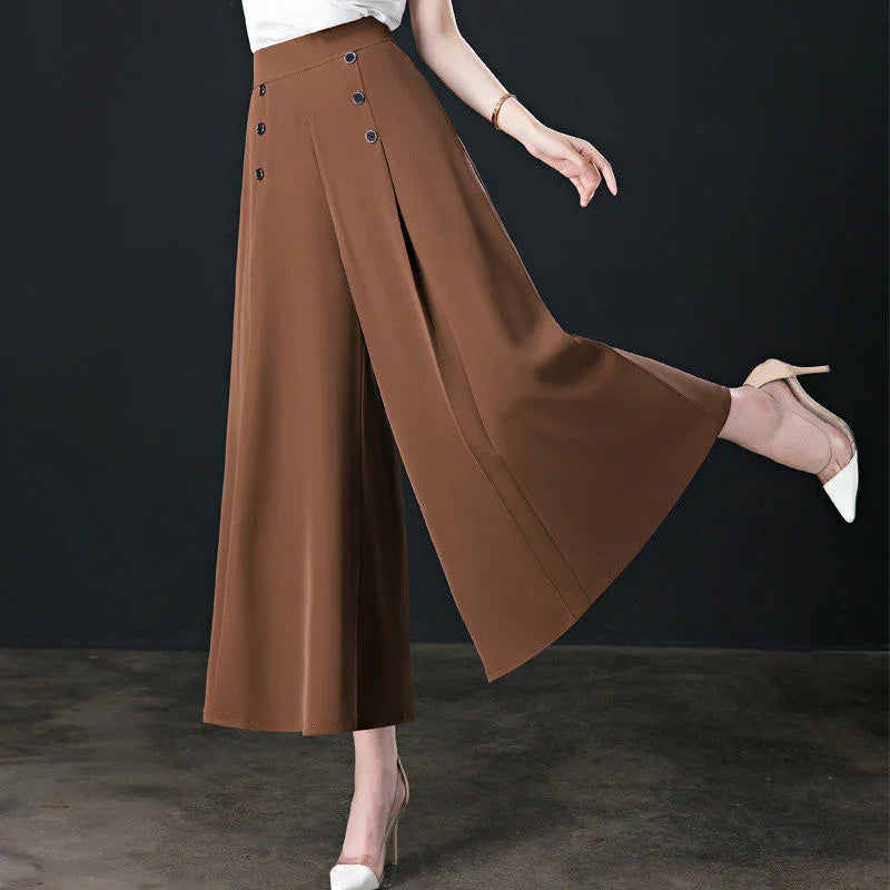 Calça de Seda Longa com Cós Alto Moda Verão 2023