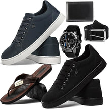 Super 6-in-1 Men's Fashion Kit: 2 pairs of Sneakers + Flip-flops/ Watch/ Wallet and Belt 