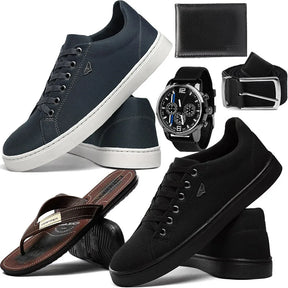 Super 6-in-1 Men's Fashion Kit: 2 pairs of Sneakers + Flip-flops/ Watch/ Wallet and Belt 