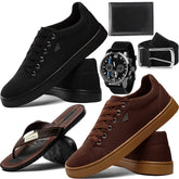 Super 6-in-1 Men's Fashion Kit: 2 pairs of Sneakers + Flip-flops/ Watch/ Wallet and Belt 