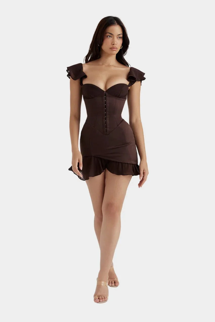 Vestido Chocolate Elena – Sofisticação com caimento perfeito