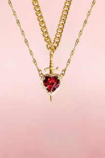 Set of 2 Heart and Sword Couple Necklace | Stainless Steel + Free Shipping