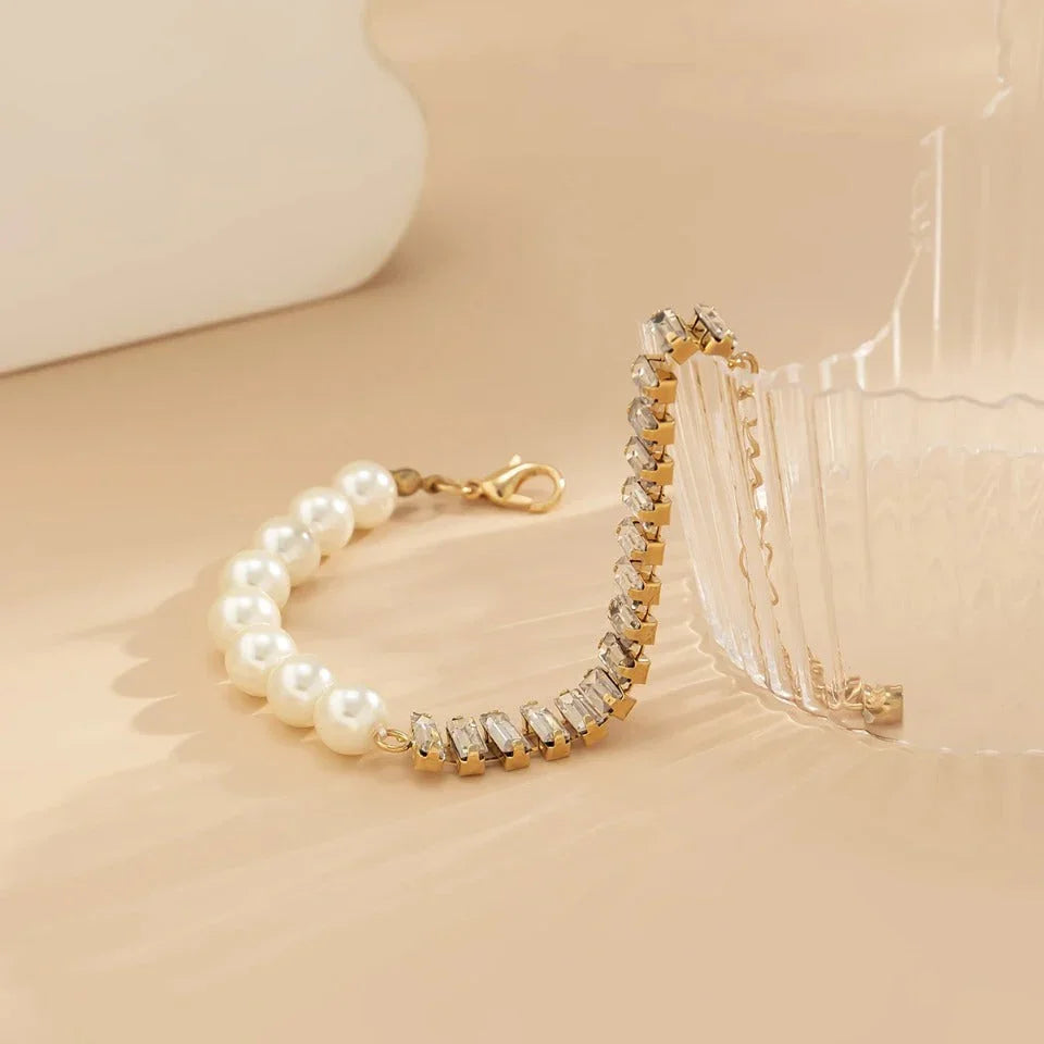 Pulsera Riviera con Perlas Baño de Oro 18k