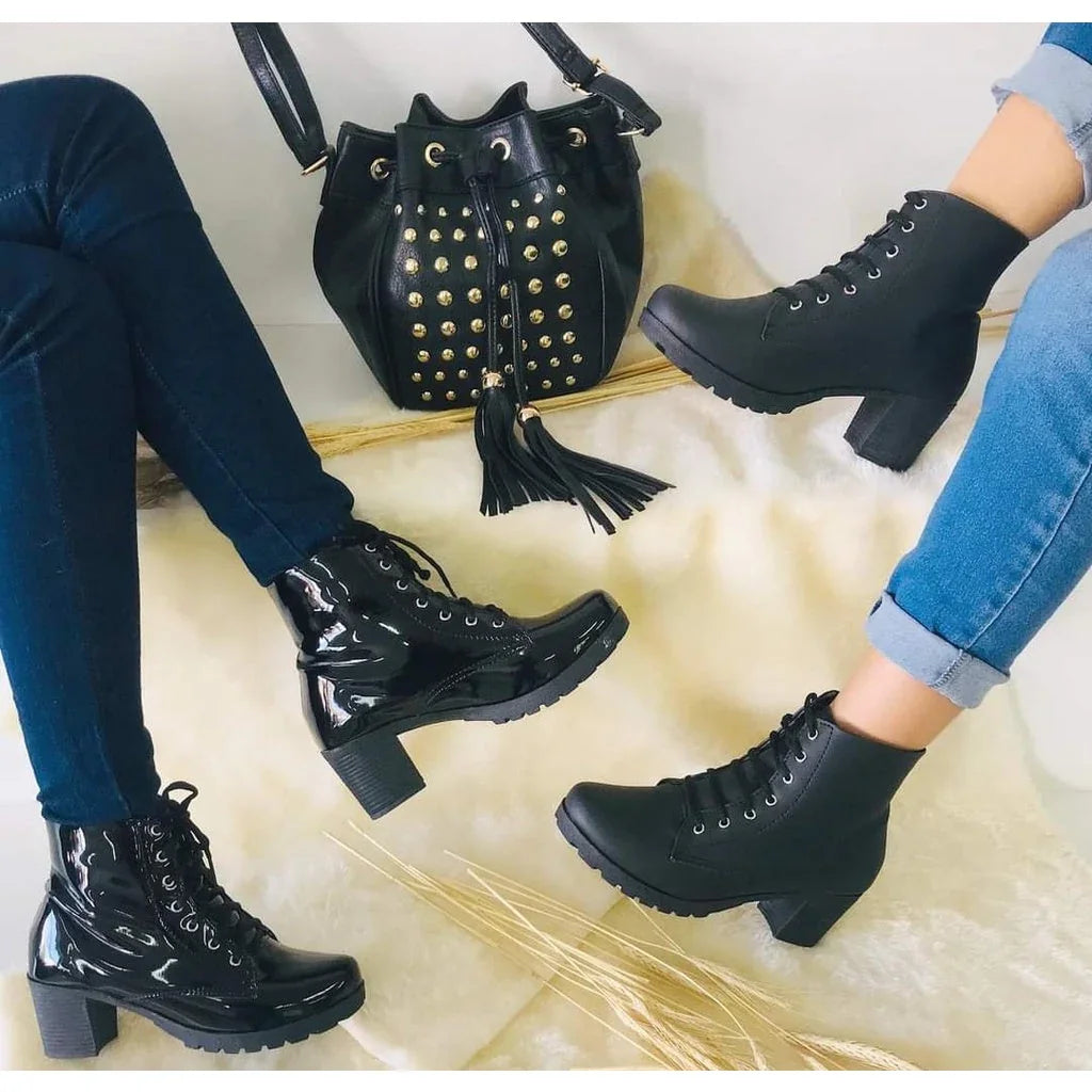 Coturno Bota Feminina Verniz Cano Curto Confort + Frete Grátis + Envio Imediato + Brinde