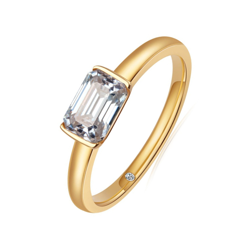 Anel Moissanite Esmeralda Gold