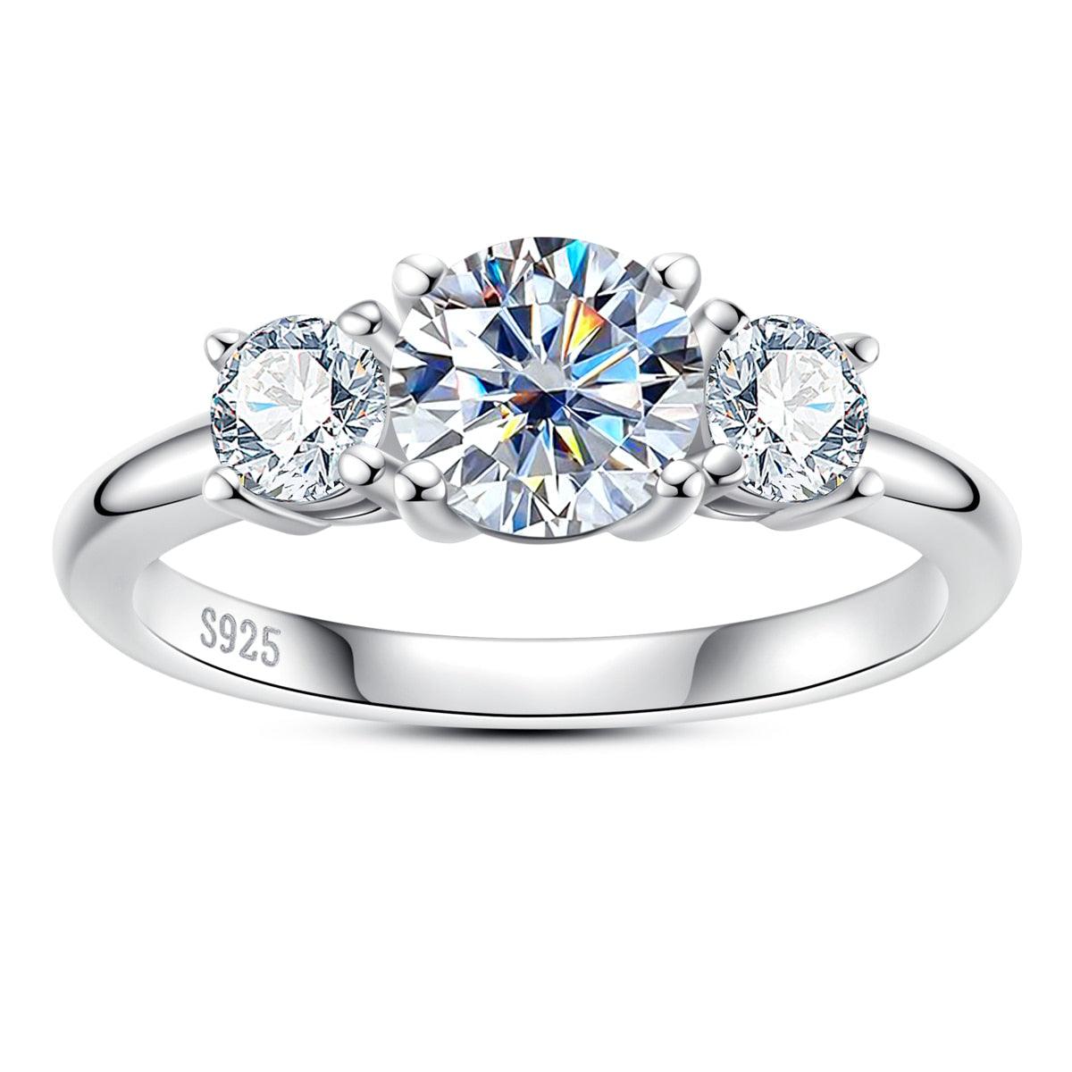 Anel de Noivado Triplo Brilho Moissanite - Sundian