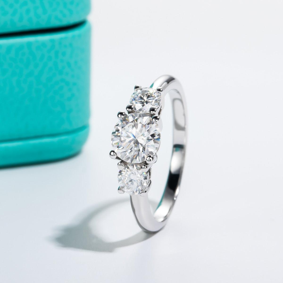 Anel de Noivado Triplo Brilho Moissanite - Sundian