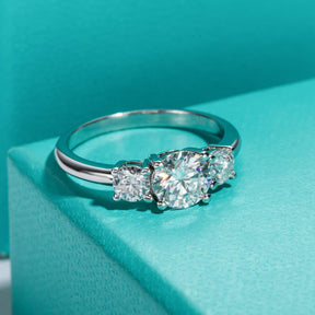 Anel de Noivado Triplo Brilho Moissanite - Sundian