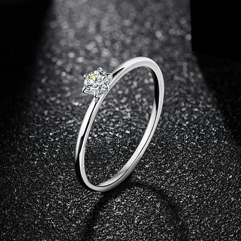 Anel Solitário Moissanite Minimalista Prata - Sundian