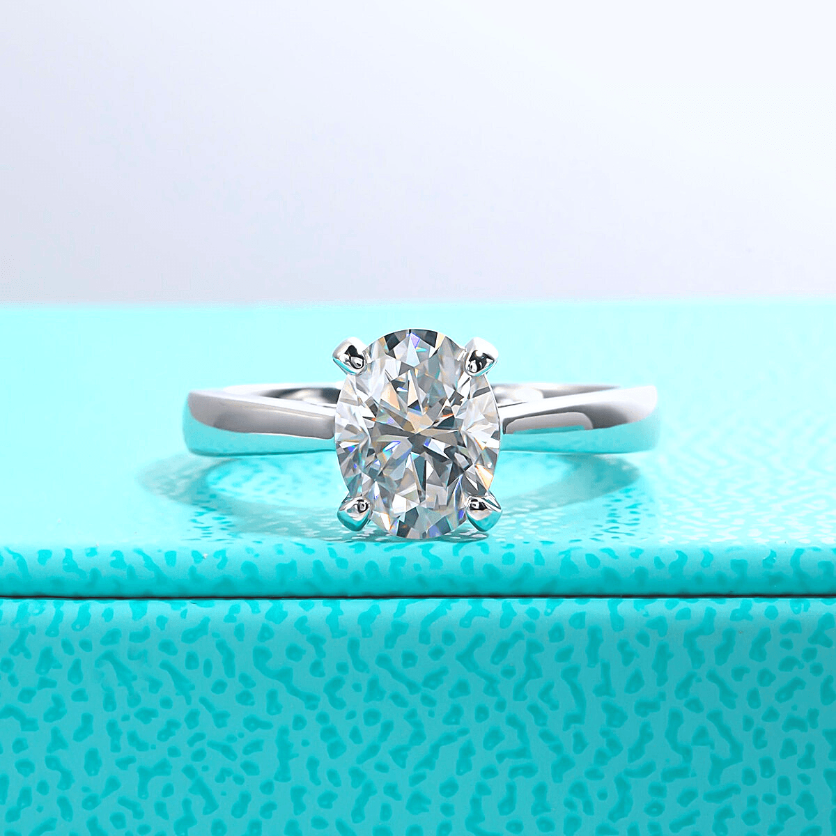 Anel Solitário Oval Moissanite Prata - Sundian