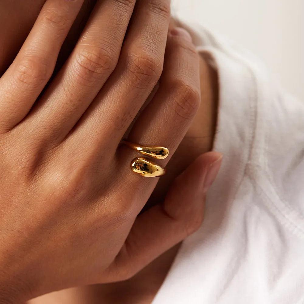 Anel Gota Dourada Ajustável Banhado a Ouro 18k - Sundian