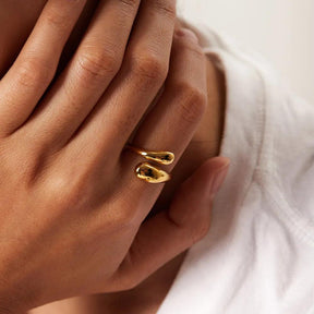 Anel Gota Dourada Ajustável Banhado a Ouro 18k - Sundian