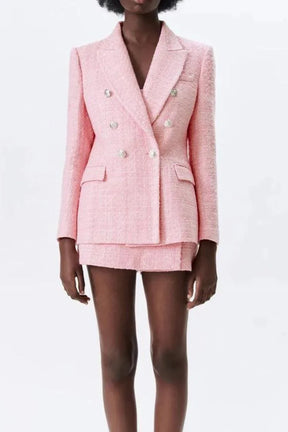 Blazer Tweed Botão Duplo Rosa – Versátil, leve e muito estiloso - Sundian