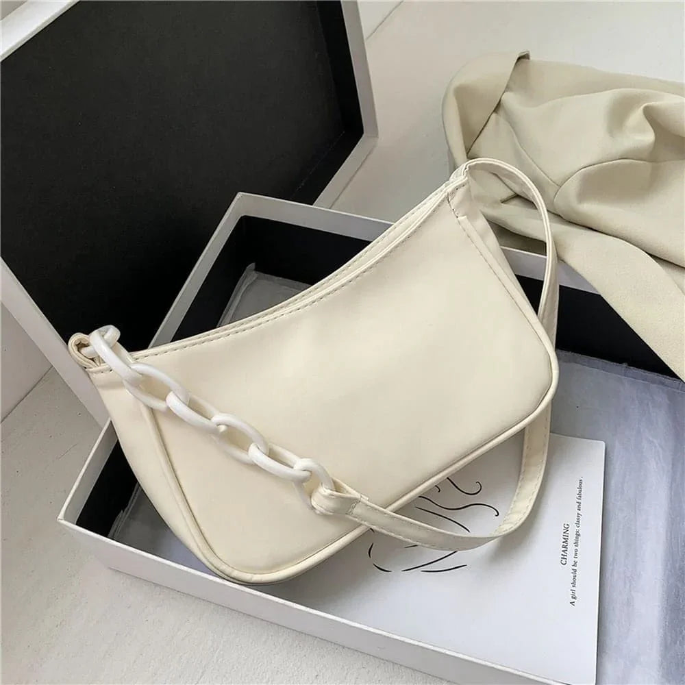 Bolsa de Ombro de Couro Alça com Elos - Sundian