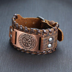 Bracelete de Couro Viking - Vegvísir