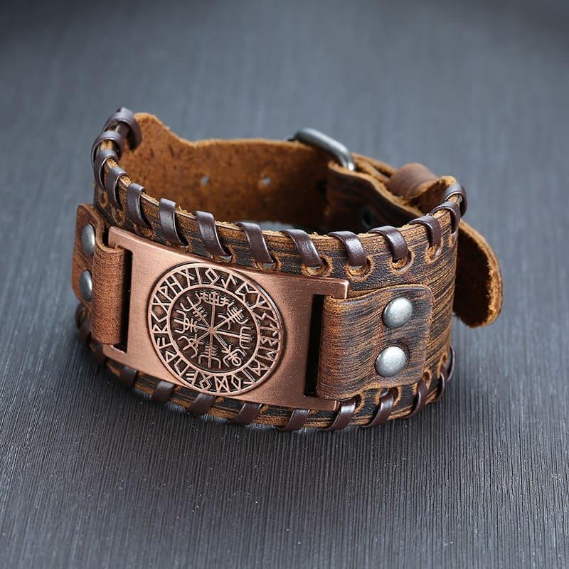 Bracelete de Couro Viking - Vegvísir