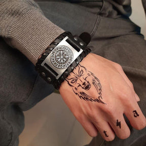 Bracelete de Couro Viking - Vegvísir