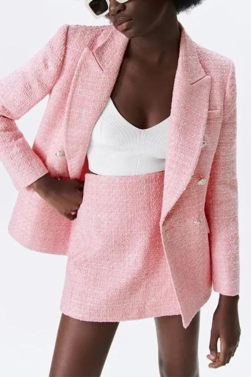 Blazer Tweed Botão Duplo Rosa – Versátil, leve e muito estiloso - Sundian