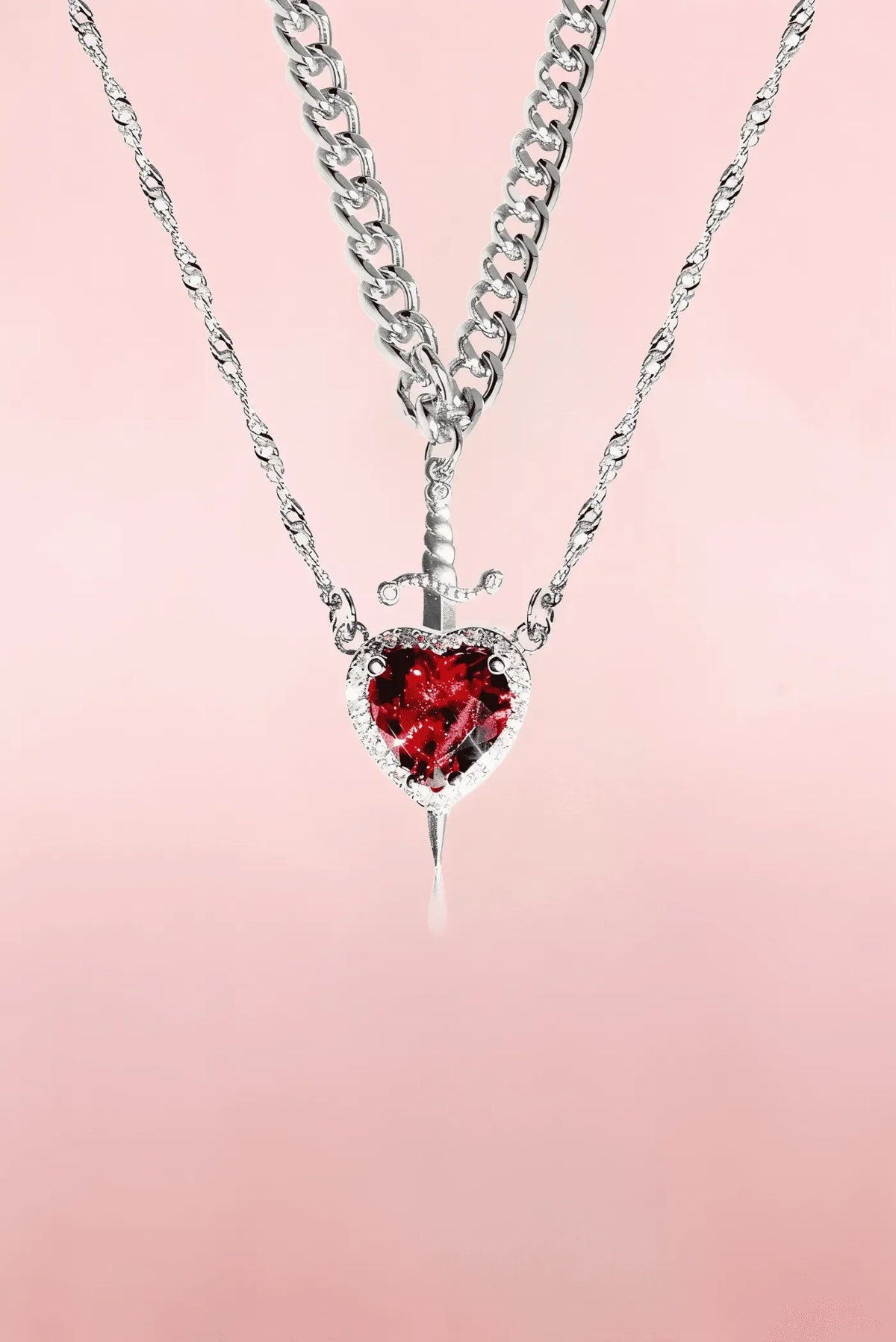 Set of 2 Heart and Sword Couple Necklace | Stainless Steel + Free Shipping